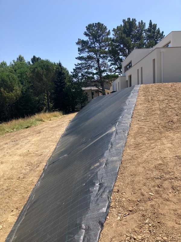 Talus végétalisé conçu à Latresne par Demercy Paysages avec plantations locales et intégration paysagère naturelle durable