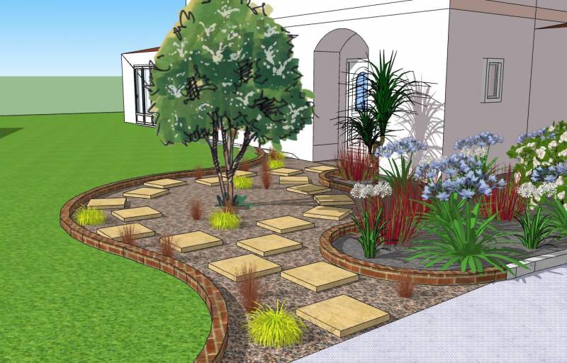 Aménagement d'une entrée originale par un paysagiste à Saint Aubin de Médoc